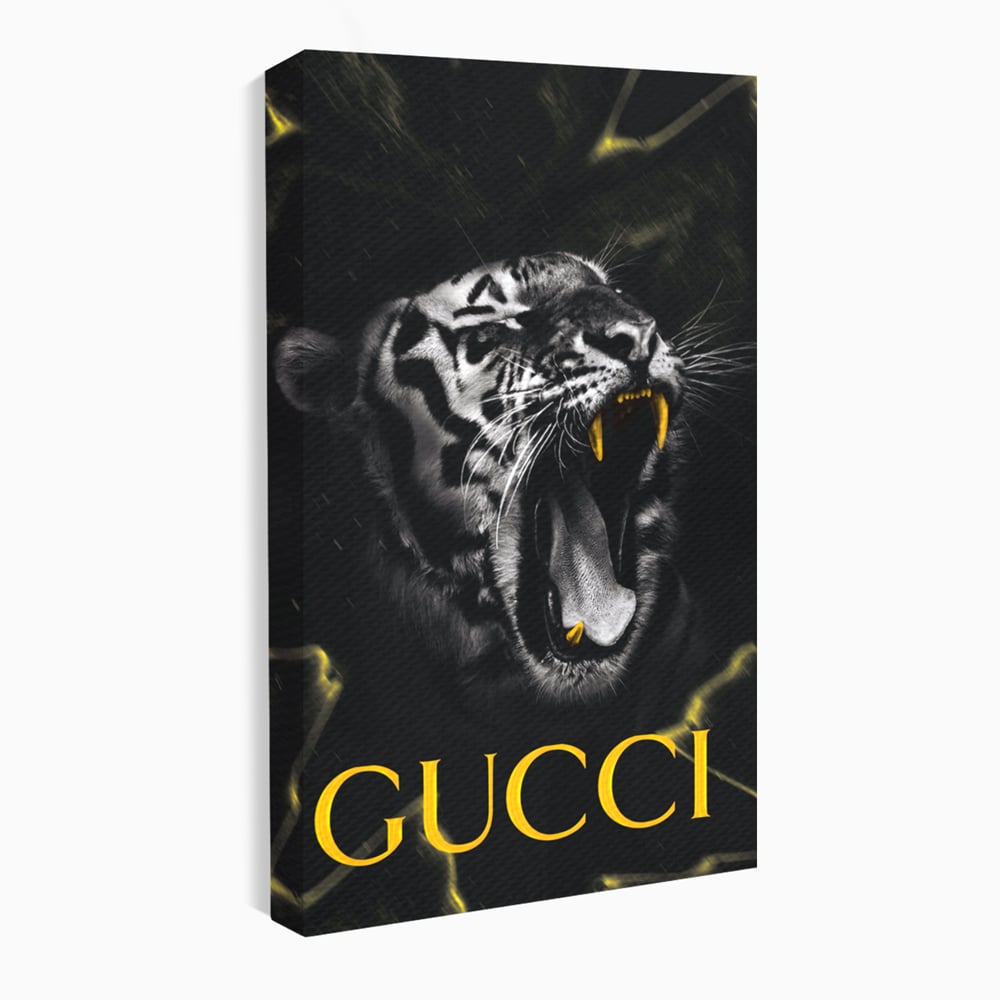 Tablou canvas cu tablou vertical cu tigru si text, fara rama, pe sasiu de lemn
